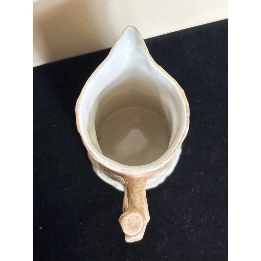 Vintage Tree Trunk Flowers Porcelain Creamer With Branch Handle  Pinkish Peach